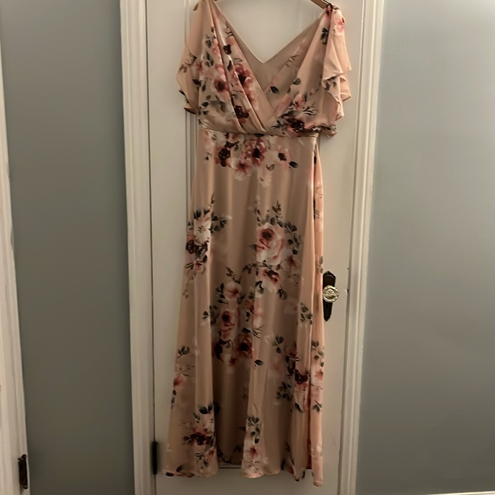 Dusty rose sheer floral maxi dress size 6